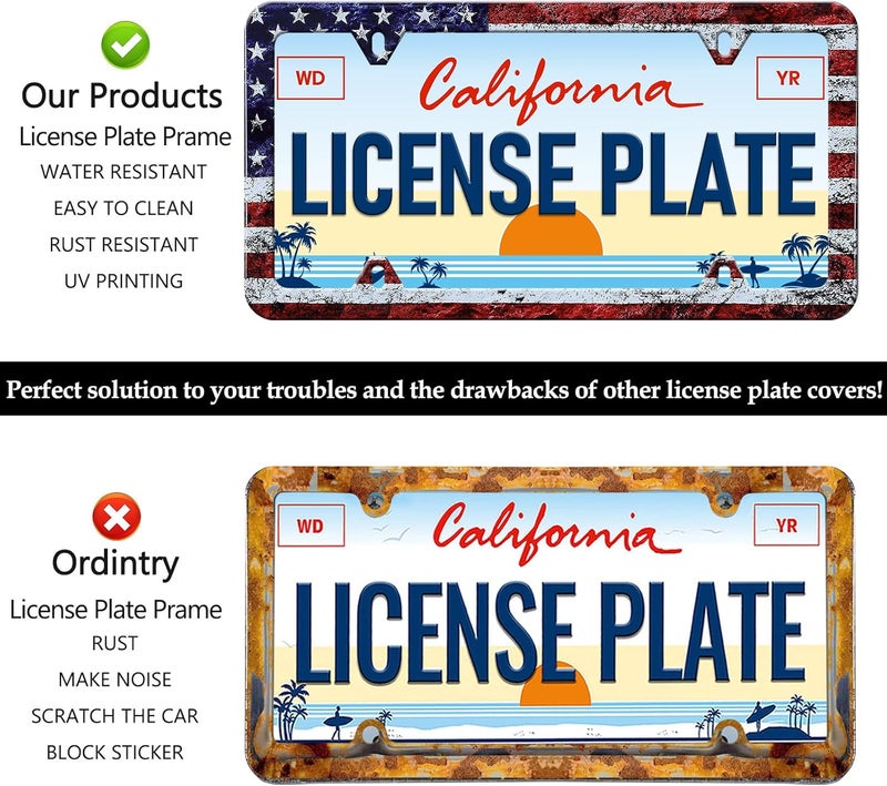 LIN KANG American Flag License Plate Frame - 2 Pack Vintage Patriotic USA Flag Aluminum Metal License Plate Holder Covers, Rust-Proof Waterproof Car Decorative Tag Frames for Standard US 12x6 Inch - Image 4